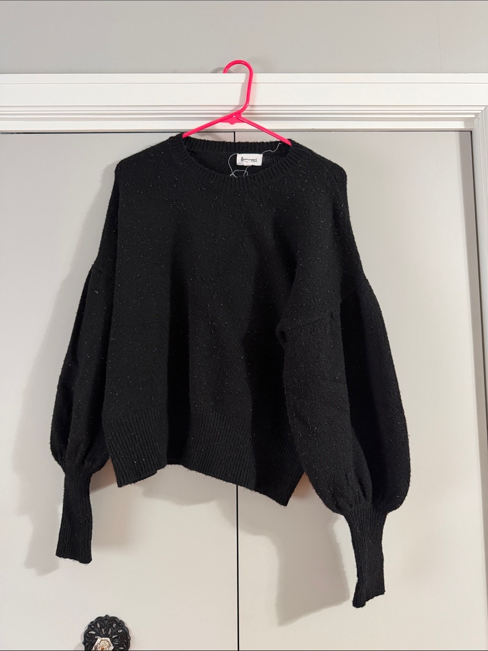 Black Balloon Sleeve Crewneck Sweater
